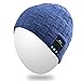 Qshell Washable Bluetooth Beanie Winter Hat Short Skully Cap with Bluetooth Stereo Headphones Mic Hands Free Rechargeable Battery Compatible with Mobile Phones, iPhone, iPad, Laptops, Tablets - Blue