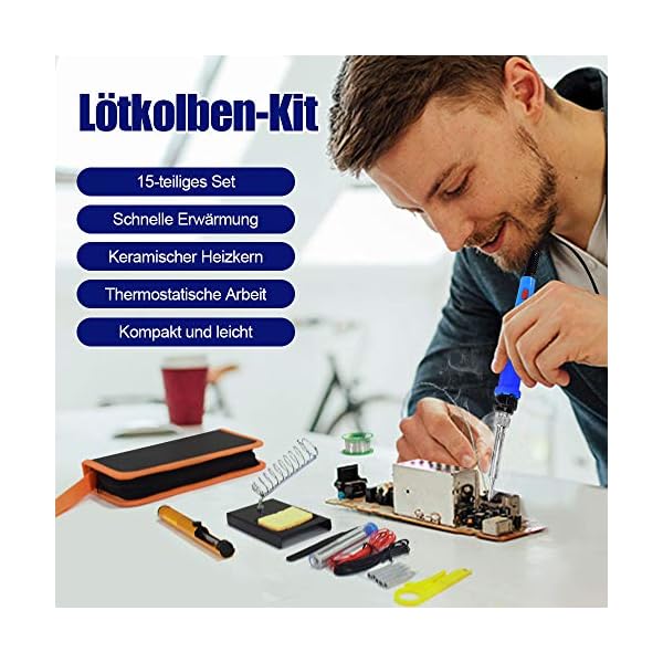 Lötkolben Set 15 PCS Fasttobuy 80W Elektronik Lötset 5 austauschbaren Spitzen, einstellbarer Temperatur, LCD Anzeige… – Bild 3