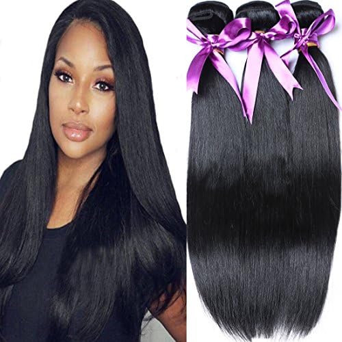 ANGIE QUEEN Brazilian Virgin Hair Straight Hair 3 Bundles 10 12 14Inch 100% Unprocessed Human Hair Weaves Extensions…