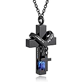InfuMemo Cross Urn Necklace For Ashes Of Loved Ones With Birthstone - Forever in my heart - With Me Always Cremation Jewelry Keepsake Pendant Women Men