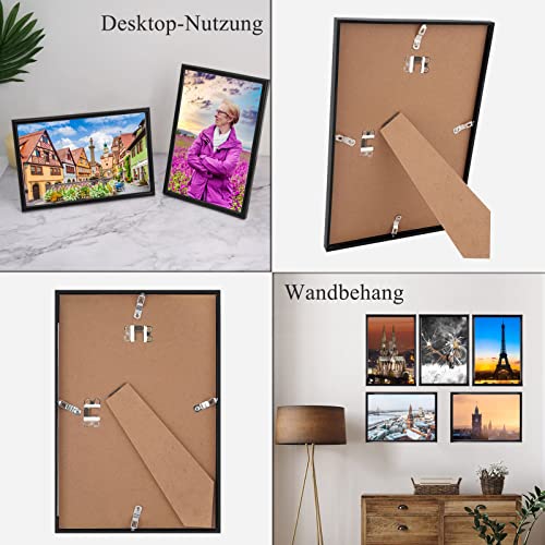 Dmyifan Set of 5 Picture Frames DIN A4 Black with Plexiglas, Frame for Standing and Hanging for Photos, Portraits, Picture Frame