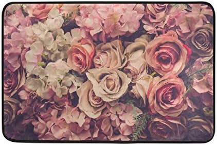 Valentine's Day Romantic Rose Pink Flower Floral Indoor/Outdoor Door Mat Super Absorbs Mud Floor Mat 23.6 x 15.7 Inch Slip-Resistant Rubber Backing Design by MOCK ST