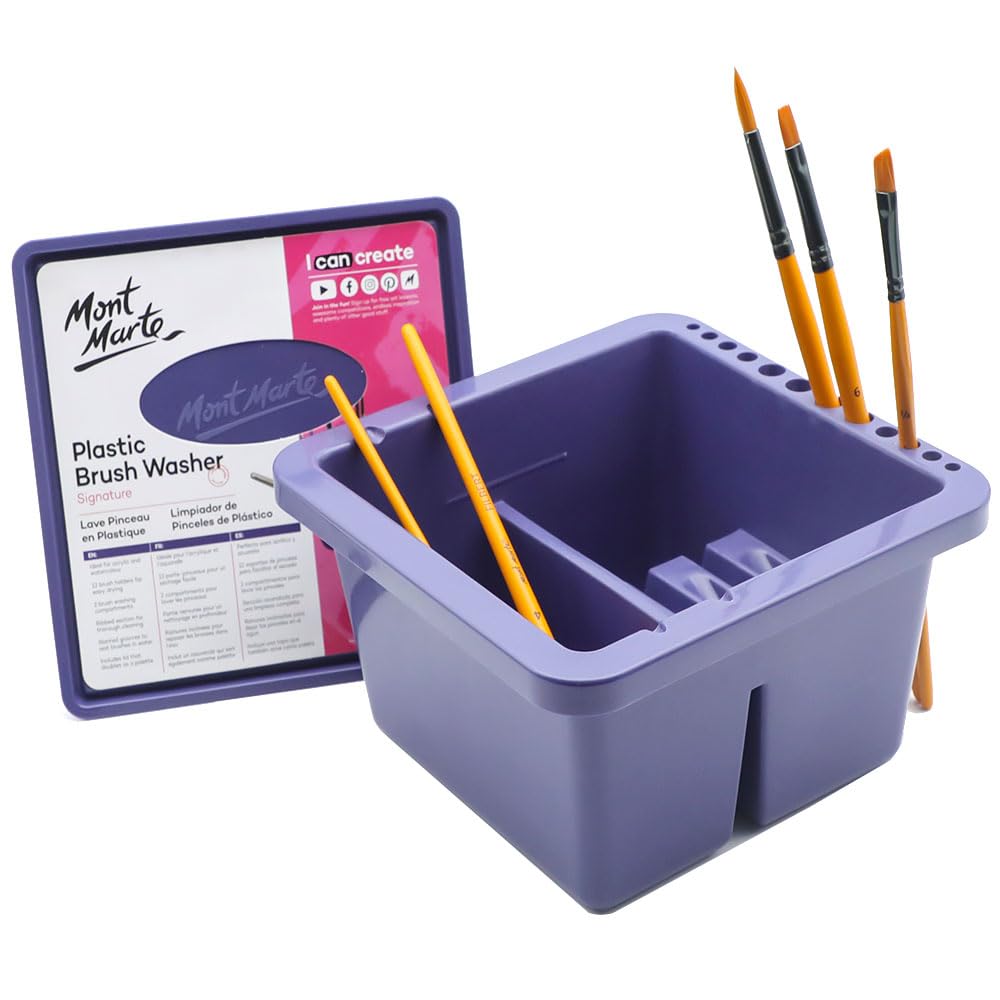 Earlywish Artist Brush Washer Cleaner Bath Holder Twin Compartment Painting Lid