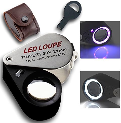 easylifeproduct 30x Magnification Jeweler Loupe Triplet Lens with 6 Built-in LED UV Light 21mm