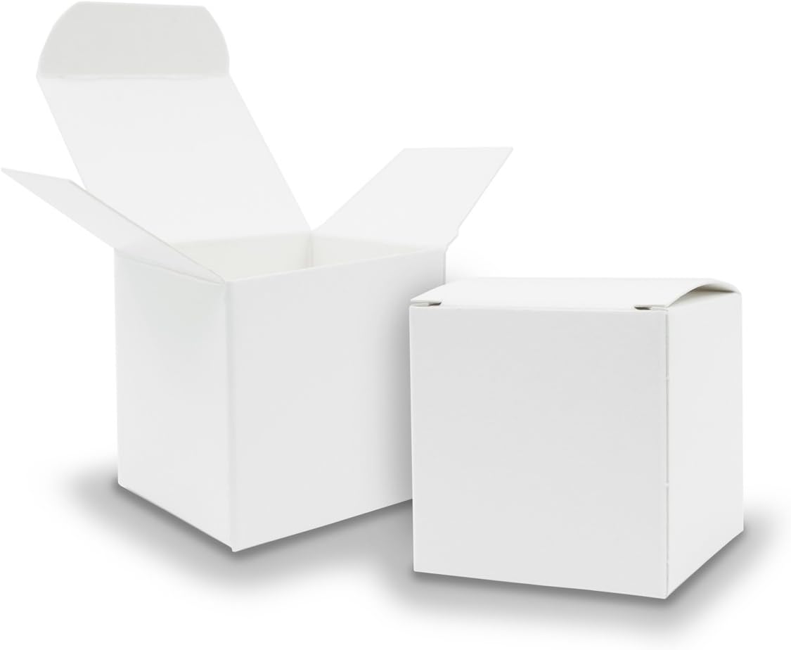 Itenga 50x cardboard gift box for filling, guest gift for weddings, christening, birth, or for advent calendar, White, Würfel 5x5cm