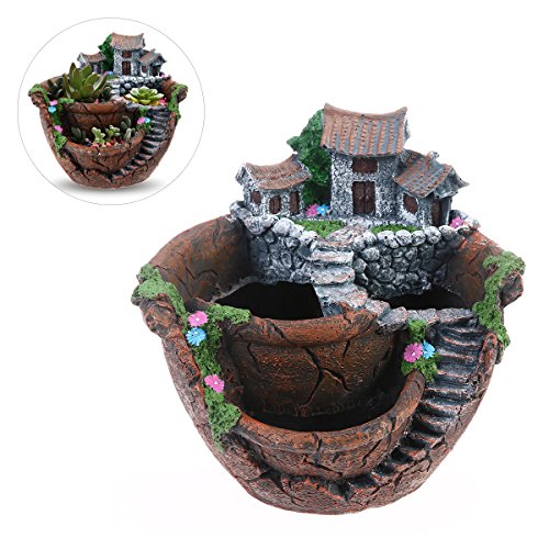 BESTOYARD Flower Plants Pot Creative Plants Pot Mini Fairy Garden and Sweet House for Decoration