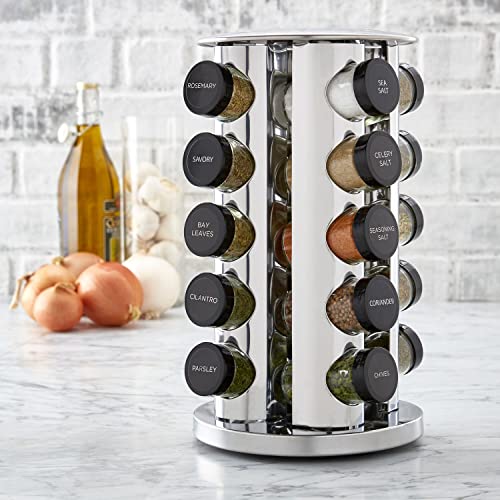 Kamenstein 20 Jar Revolving Countertop Spice Rack with Spices Included, FREE Spice Refills for 5