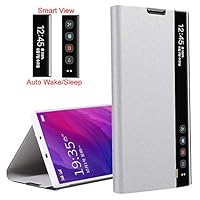 Miagon Smart View Flip Case for Samsung Galaxy Note 10,PU Leather Standing Cover with Auto Wake/Sleep Function Full Protective Shockproof TPU Inner Case,Silver