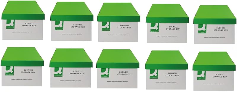 Q-Connect Business Storage Box 335x400x250mm Green White Pack of 10