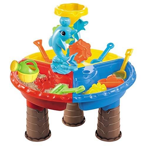 image for Leikf Kids Summer Beach Sand Water Table, Adjustable 2-in-1 Activity R
