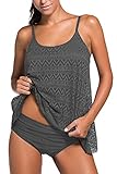 Dokotoo Womens Lace Tankini Top with Briefs Bikini Swimwear Swimsuit Gray M