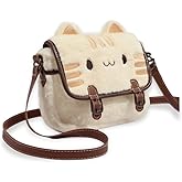FunFink Cute Kawaii Cat Purse Plush Mini Crossbody Bag for Women, Soft Adjustable Shoulder Handbag for Cat Lovers, Novelty Gift for Christmas Valentine's Birthday (7.8x6.7x2 Inch)