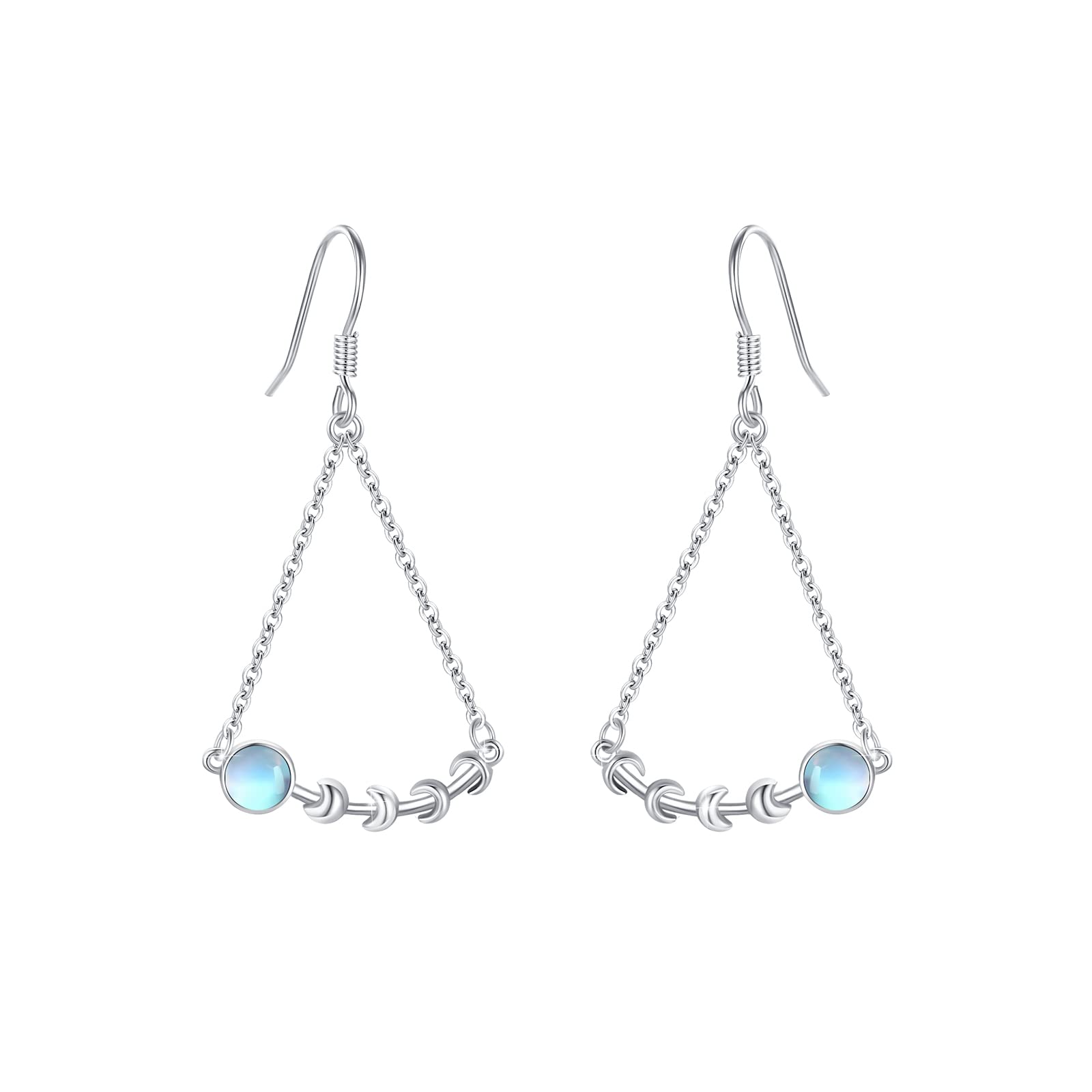 Moonstone Earrings for Women Leverback Dangle Moon Phase Earring 925 Sterling Silver Hypoallergenic Jewellery Gift
