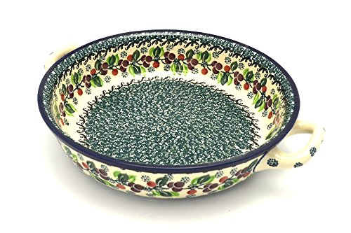Click Here to See More Images Polish Pottery Baker - Round with Handles - Large - Burgundy Berry Green