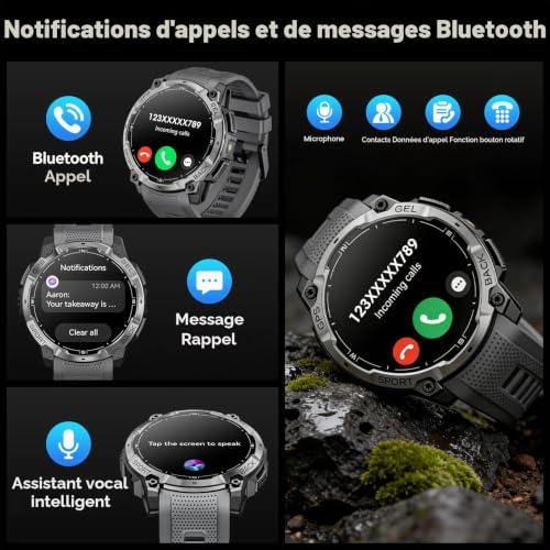 Men's Military GPS Smart Watch, 1.43 Inch AMOLED HD Smartwatch with Bluetooth Call, LED Light, Compass, 100+ Sports Modes, Heart Rate, Sports Watch for Android iOS (Black)