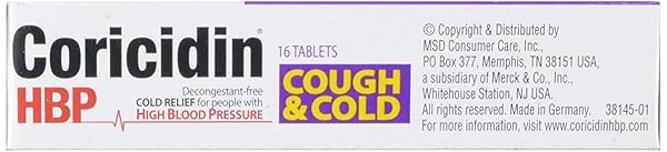 CORICIDIN HBP ANTIHISTAMINE COUGH & COLD SUPPRESSANT FOR PEOPLE WITH HIGH BLOOD PRESSURE, 16 CT