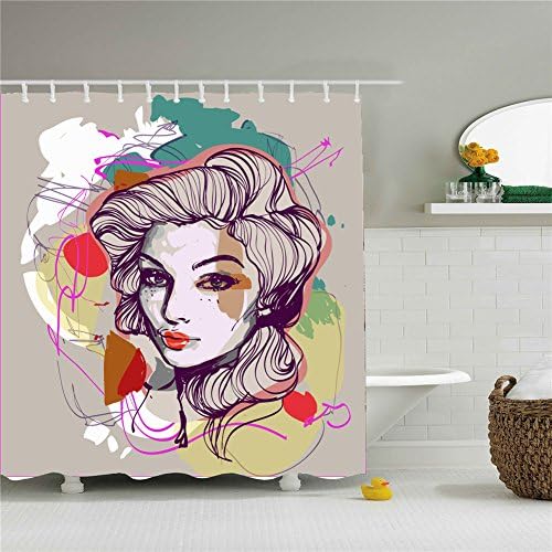Abstract Art Bueaty GirlShower Curtain Polyester Fabric Mildew Proof 69x 84 Shower Room Decor