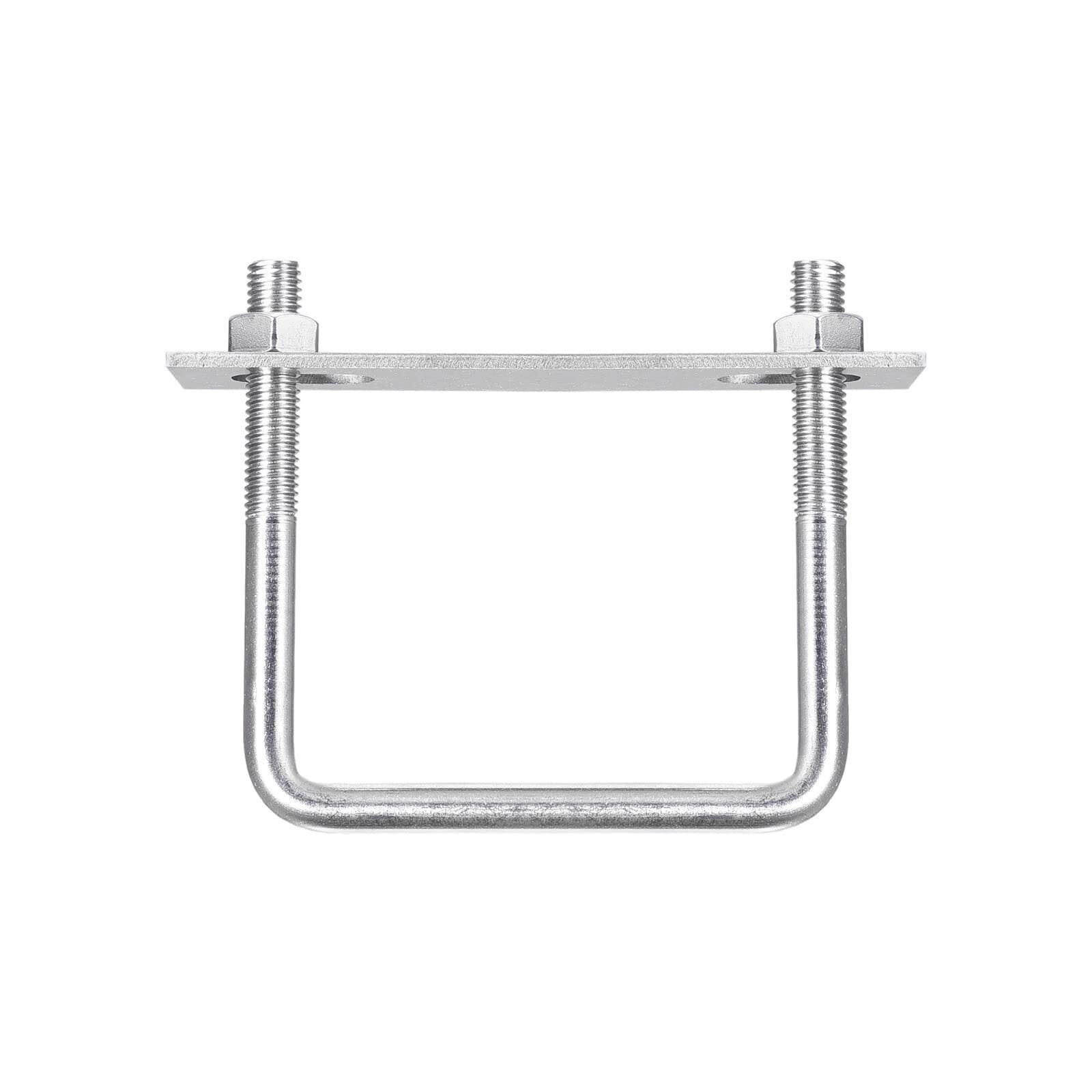 TOP-VIGOR M10 Square U-Bolts, 85mm Inner Width 100mm Length 304 Stainless Steel U-Bolts with Nut, Plate for Building Installations Mechanical Parts Connection Cehicles Ships