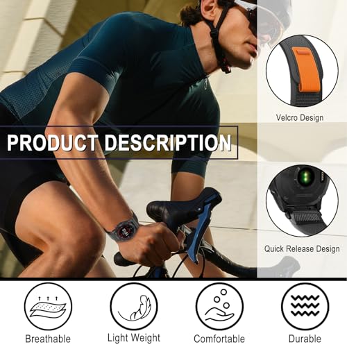 SumRioo QuickFit 22mm Strap for Garmin Fenix 8/8 Solar 47mm/Fenix E/Fenix 7 Pro/Fenix 7/6 Pro/6/5 Plus/5, Nylon Loop Trail Strap for Garmin Forerunner 965/955/945/935, Epix 2, Black/Grey