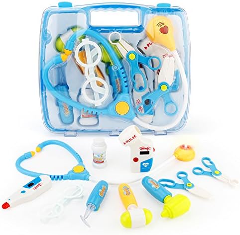 SONi Doctor Kit Pretend and Play Medical Toys Set with Electronic Stethoscope Carry for Boys and Girls–10pcs Pack in Carry Case (Bule)