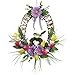 Pre-Lit LED Lighted Spring Floral Wreath with Bird Nest, Multi, Plastic, Rattan And Wire