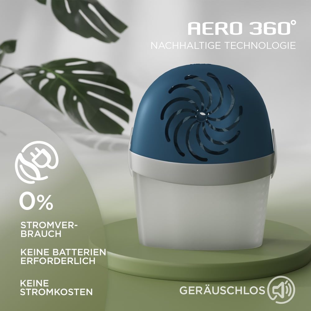 Pattex AERO 360º Luftentfeuchter, ultra-absorbierender Raumentfeuchter, hilft Kondenswasser, Schimmel- und Modergeruch zu vermeiden, nachfüllbarer Raumluftentfeuchter, 1 Gerät inkl. 1 Nachfülltab 450g 5