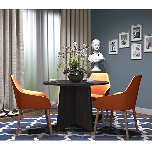 Sunon 41.3'' Dia Round Conference Table with X-Shaped Wood Panel Small Dining Table (Dark Oak)