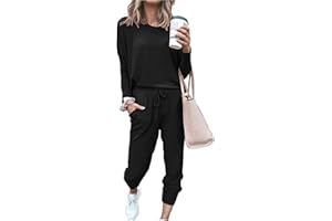 Paintcolors Women's 2 Piece Outfit Long Sleeve Crewneck Tracksuit Solid Color Sweatsuit Lounge Matching Set with Pockets