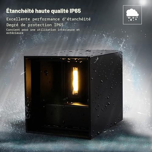 4 Pcs Applique Murale Exterieur/Interieur LED Lampe Murale Extérieures Moderne Noir 6W 3000K Lumière Chaude IP65 étanche applique carré aluminium angle de faisceau réglable