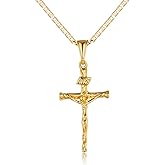 Barzel Cross Necklace for Women & Men 18K Gold Plated Flat Mariner/Marina 060 3MM Chain Necklace With Cross Pendant.