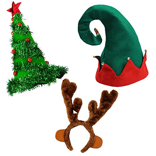 UPC 787421492835, Felt Elf Christmas Hat Light Up Christmas tree Hat and Reindeer Antlers Headband