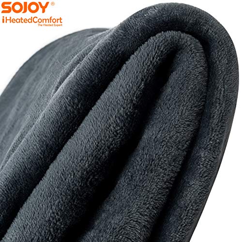 Sojoy iHeatedComfort USB Warm Heated Shawl and Lap Blanket for Home, Travel, Office, Car, Wheelchair, Bed, and Couch Cozy Super Soft Velvet Size (43 x 28 inch) Dark Gray