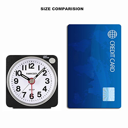 FAMICOZY Small Lightweight Travel Alarm Clock, Silent Non Ticking Analog Alarm Clock with Snooze