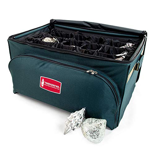 [Adjustable Christmas Ornament Storage Box with Dividers] - Deluxe Ornament Keeper - (Holds 48 Ornaments up to 6 Inches Tall by Nearly Any Width and Length) | 2 Removable Trays with Moving Separators