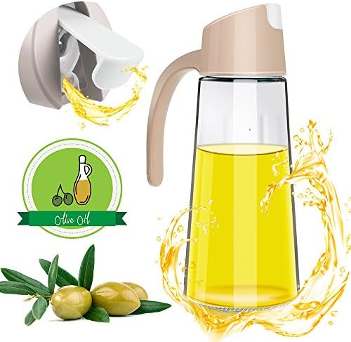 Olive Oil Dispenser Bottle - Oil / Vinegar Dispensing Cruets - 17Oz Olive Oil Bottle and Condiment Vinegar Bottle Glass ,Olive Oil Glass Dispenser Cooking Vegetable Oil and Vinegar (Apricot)