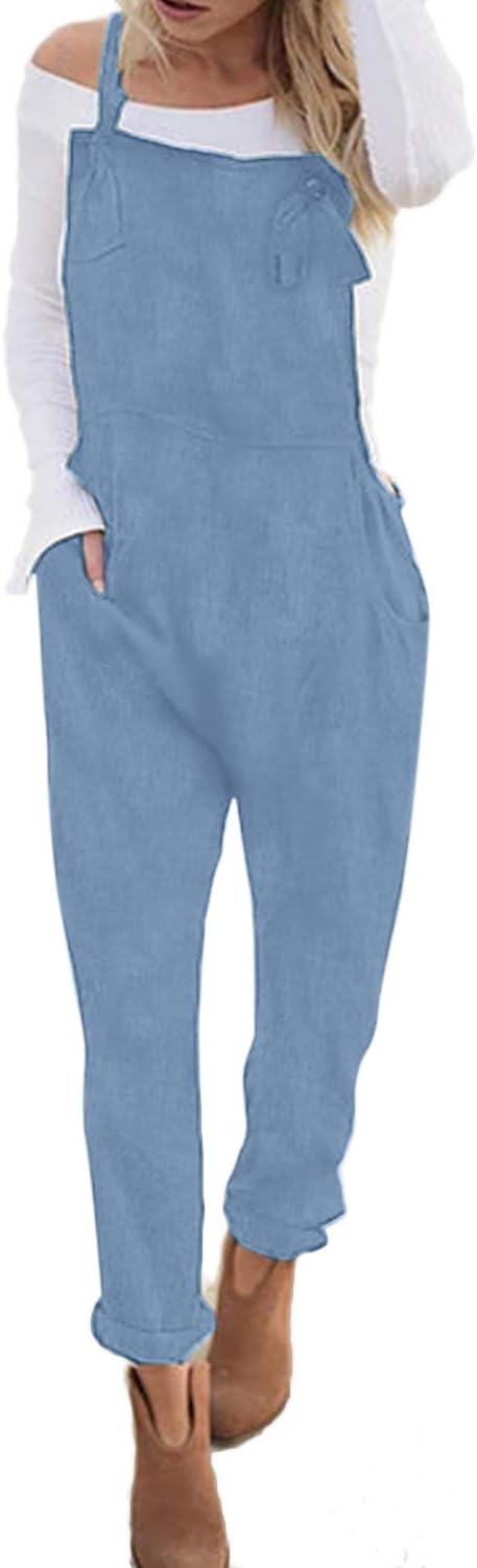 Womens Dungarees Jumpsuit Retro Overalls Loose Playsuit Sleeveless Baggy Trousers Long Pants Casual Denim Dungarees