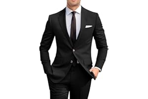 Amyox Men's Slim Fit 2 Piece Suit, Two Button Solid Suit Jacket Pants Set, Wedding Prom Suit