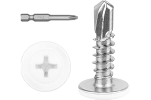 KVOHLUM #8 x 1/2" (100 PCS) White Head Fast Self Tapping Sheet Metal Screws, Modified Truss Head Self Drilling Screw, Full Thread, Screwdriver Bit Included