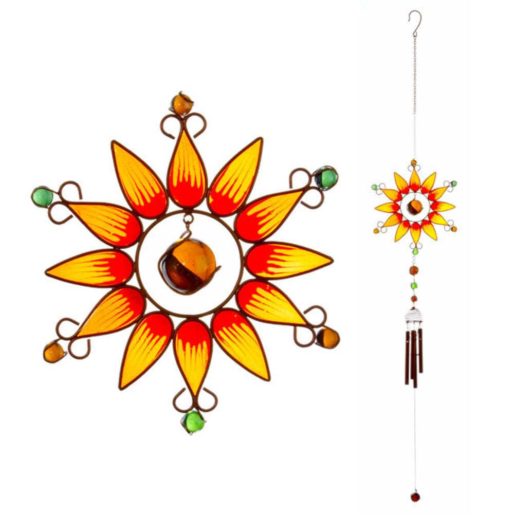 Beautiful Orange Resin Sunflower Windchime - 102cm x 21cm (1 Pc.) - Stunning Design & Soothing Sounds, Home & Office Decor