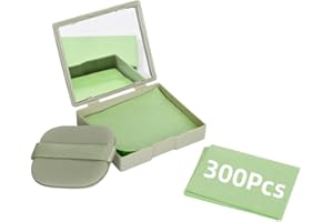 Derkerry Oil Blotting Sheets - 300 PCS Face Oil Absorbing Sheets Natural Oil Control Film for Oily Skin with Mirror and Puff -Green