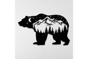 Bear Metal Wall Art, Decorative Mountain Forest Wall Decor, Farmhouse Decor, Large Wall Decorations for Outdoor, Nature & Wil