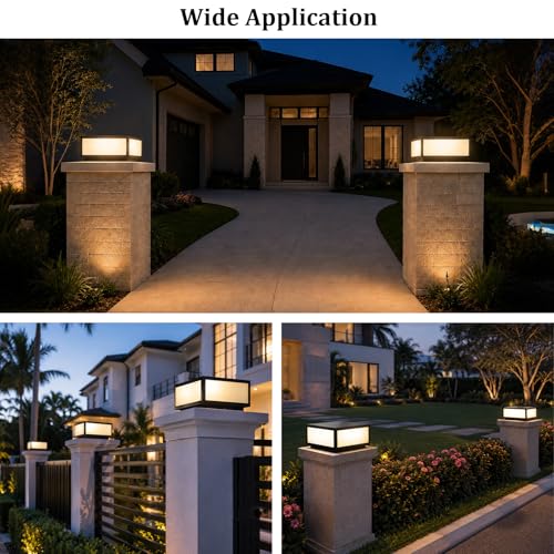 SLAWA Outdoor Post Caps Light With Pier Mount Base Column Cap Lamps Black Waterproof Pole Lantern Light Fixture Square Exterior Pillar Lamp Outdoor Lighting Aluminum Landscape Light For Path Lawn Yard