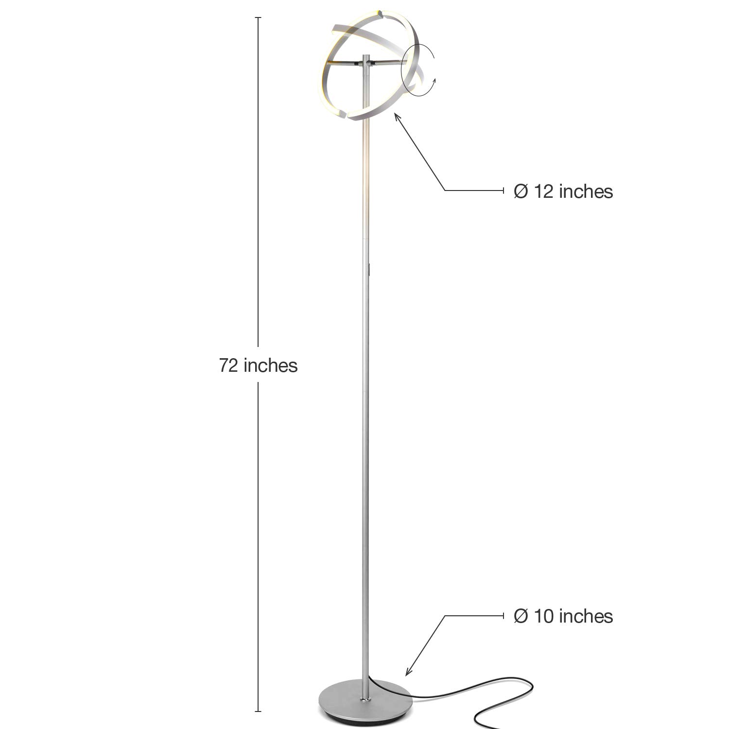 Brightech Halo Split Floor Lamp, Modern Bright LED Torchiere Floor Lamp for Offices - Dimmable, Tall Standing Lamp for Living Room or Bedroom - Adjustable Light w/Rotating Angles - Platinum Silver