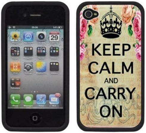 Keep Calm and Carry On Vintage Floral Handmade iPhone 4 4S Black Hard Plastic Case