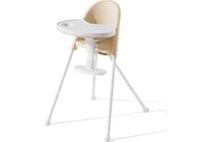 Funny Supply 3-in-1 Cute Folding High Chair, High Chairs for Babies and Toddlers, Modern Space Saving Highchair with Removable Double Tray, Easy to Clean, Light Weight Baby Feeding Chair, Cream