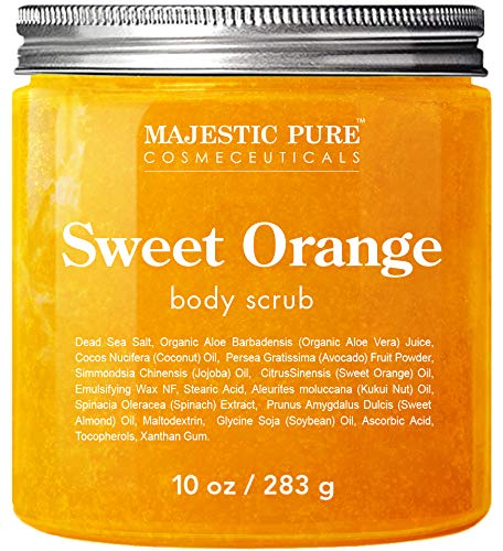 Majestic Pure Sweet Orange Body Scrub - Exfoliates, Moisturizes, and Nourishes Skin, 10 oz