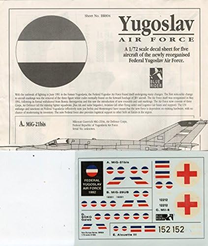 Blue Rider Decals 1:72 Yugoslav Air Force Mig-21 BIS #BR804