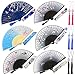 QIQU Mother's Day 6 Pack Handheld Floral Folding Fans Hand Held Women Silk Hollowed Bamboo Fans Hand Holding Fans with Tassel,Come with a Cloth Sleeve Per Fan,Wedding,Church and Tea Party Dress Up