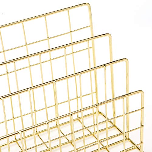 Delifox Mail Sorter - Letter Organizer Metal Desktop File Rack Postcard Holder for Home and Office, Gold