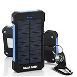 Solar Cell iPhone Smartphone Charger |Solar Power Battery Pack | Phone Power Bank With Water-Resistant Solar Panels | Fast 10,000mAh Portable Charger |Solar Bank With 2 USB Ports and Flashlight